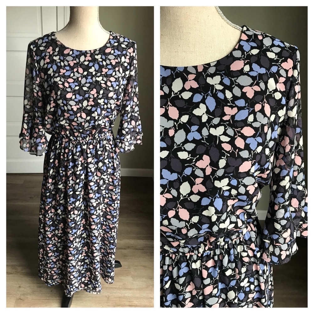 Anne Klein Chiffon Floral Blouson Dress M